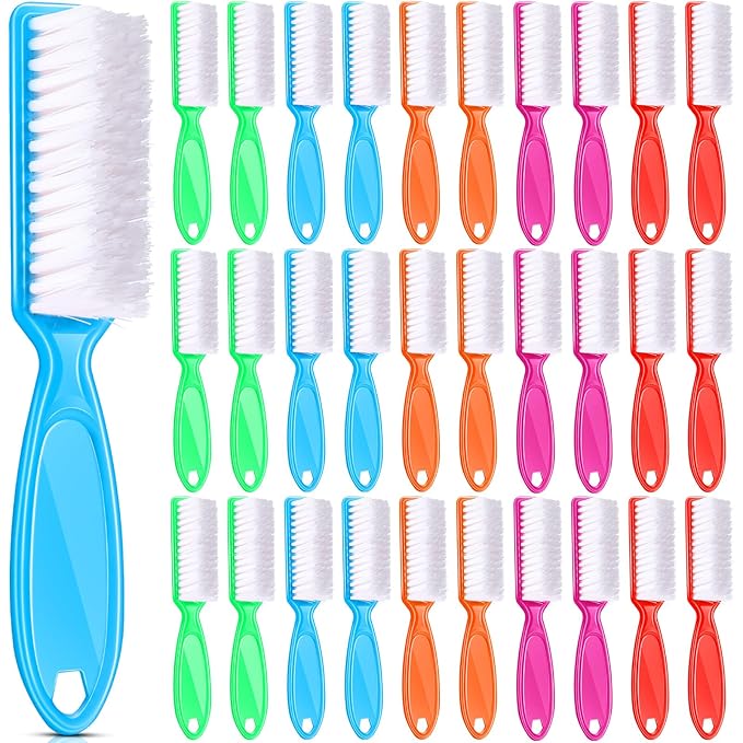 Patelai 30 Pcs Nail Scrubber Brushes Bulk Handle Grip Manicure Brushes for Cleaning Fingernails Pedicure Cleaning Brush for Toes and Fingernail Cleaning(Solid Colors)