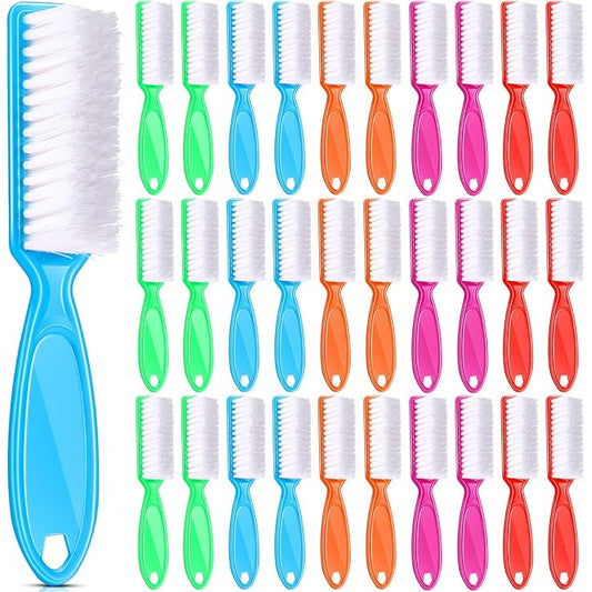 Patelai 30 Pcs Nail Scrubber Brushes Bulk Handle Grip Manicure Brushes for Cleaning Fingernails Pedicure Cleaning Brush for Toes and Fingernail Cleaning(Solid Colors)