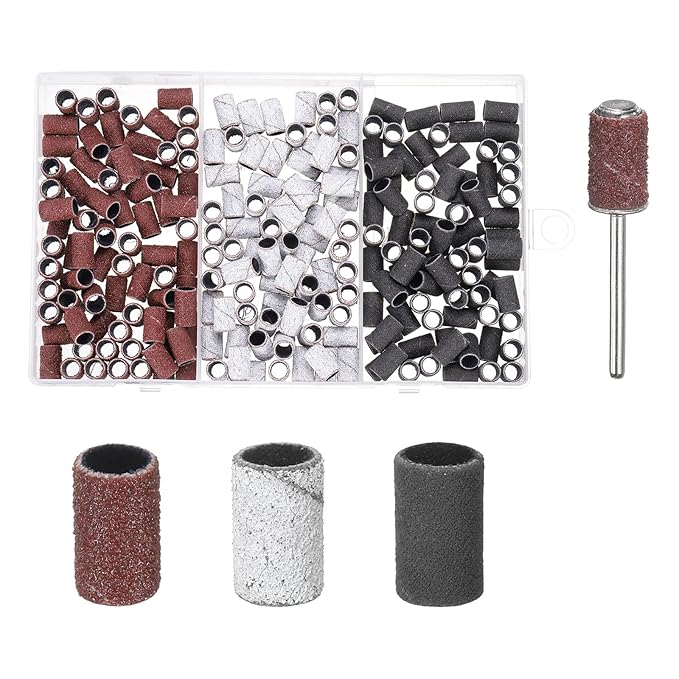 HARFINGTON 211pcs Small Sanding Bands 80/120/180 Grit for Nail Drill Bits Mini Sanding Band with 2.35mm Mandrel for Nails Gel Manicures