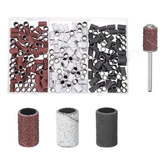 HARFINGTON 211pcs Small Sanding Bands 80/120/180 Grit for Nail Drill Bits Mini Sanding Band with 2.35mm Mandrel for Nails Gel Manicures