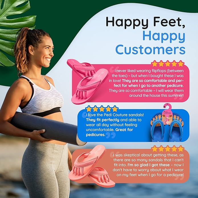 Pedi Couture Pedicure Sandals with Built In Toe Separators for Women - Comfortable Spa Style Flip Flops for Home, Salon, Yoga & Gym Use