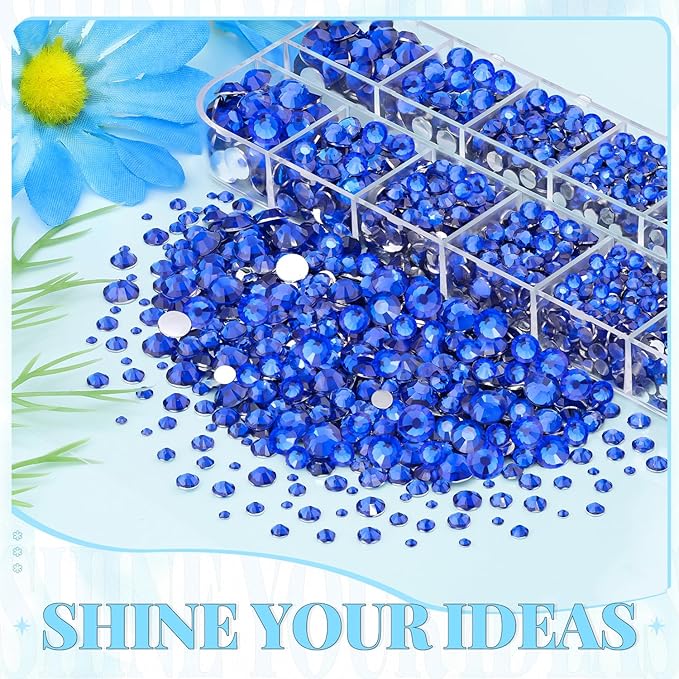 6000Pcs Resin Rhinestones for Bedazzling with 3Pcs B7000 Jewelry Glue, 1 Box Royal Blue Flatback Rhinestones for Crafting Crafts DIY, Crystals Gems for Clothing Shoes Tumblers Nail Art Makeup