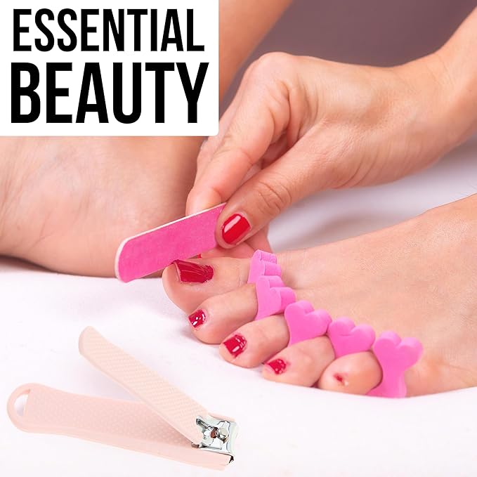 2pc Nail Clipper Set - Big & Small Precision Nail Clippers Value Pack, Water-Resistant Pink Nail Clippers with Comfortable Silicone Grip (Light Pink)