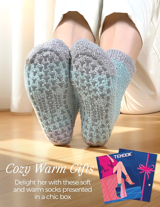 TEHOOK Warm & Cozy Gifts for Women, Stocking Stuufers, Fluffy Fuzzy Plush Sleeping Slipper Socks - Soft Warm Fabric