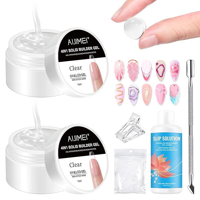 AIJIMEI Solid Builder Gel Kit With Manicure Tools for Nails 15ML 4IN1 NailExtensionGel UV & LEDGel forNails Long-Lasting NailExtension Gelfor NailsManicure DIY at Home(SOLID-GEL-A5)