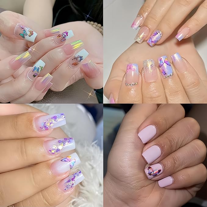 6Sheets Butterfly Nail Art Stickers Aurora Shell Butterfly Nail Decals Self Adhesive Butterflies Nails Design Stickers Glitter Butterflies Gradient Nail Supplies for Women Acrylic Nail Decoration