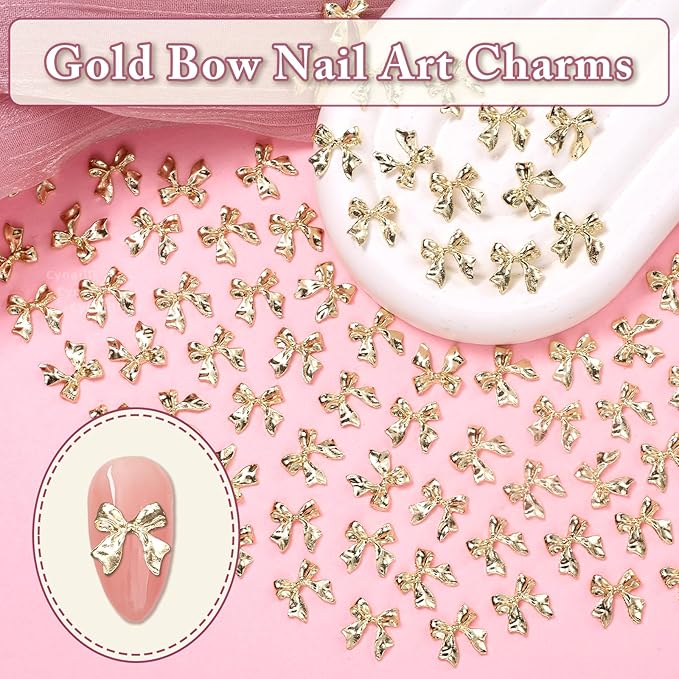 80 Pcs Gold Nail Charms Bow for Alloy Nails, 3D Bowknot Nail Art Charms, Bow Tie Nail Gems Charms,Cute Bow Nail Art Jewels Charms for Nail Art Supplies DIY Accessories