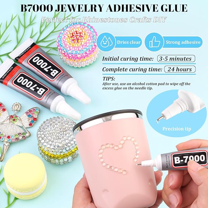 6000Pcs Resin Rhinestones for Bedazzling with 3Pcs B7000 Jewelry Glue, 1 Box Transparent Flatback Rhinestones for Crafting Crafts DIY, Crystals Gems for Clothing Shoes Tumblers Nail Art Makeup