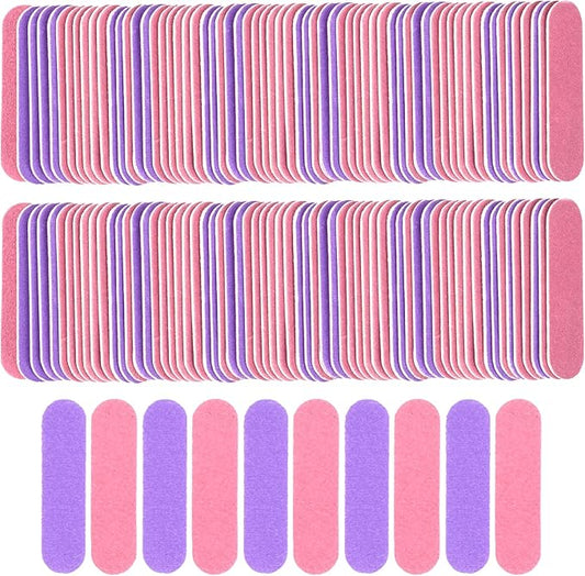 Mini Nail File Bulk 300Pcs (180/240 Grit), Disposable Nail Files Double Sided Emery Boards Home or Professional Manicure Tools(Purple and Pink)