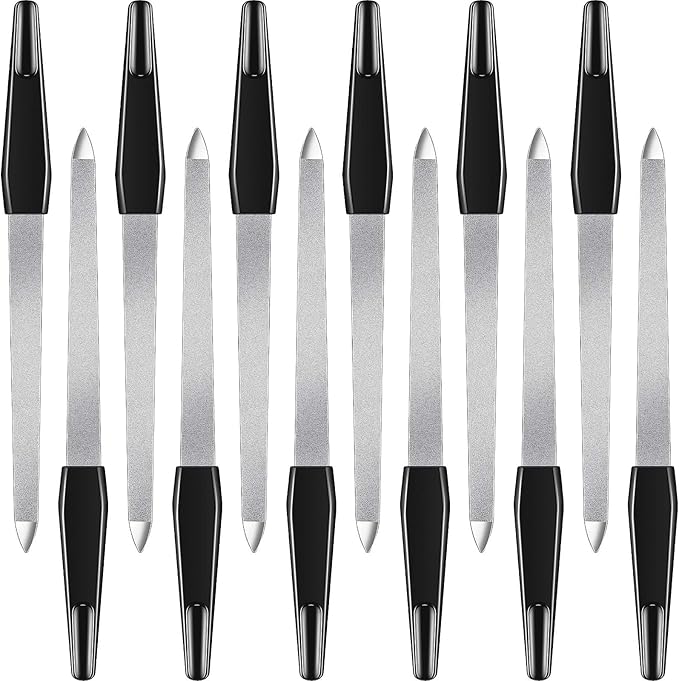 12 Pcs Metal Nail File 6.7 Inch Stainless Steel Nail File Double Sides with Anti Slip Handle Fingernails Toenails Manicure Tool for Woman and Men(Black)