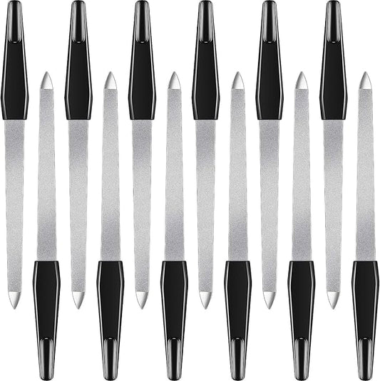 12 Pcs Metal Nail File 6.7 Inch Stainless Steel Nail File Double Sides with Anti Slip Handle Fingernails Toenails Manicure Tool for Woman and Men(Black)