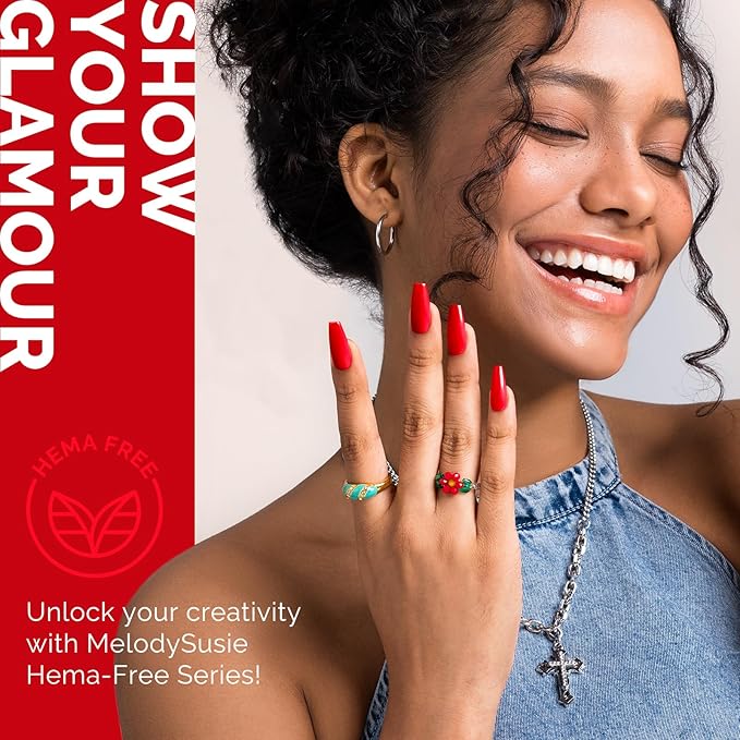 MelodySusie Hema Free Gel Nail Polish, 0.5 Fl Oz Thick Bright Red Gel Polish, Non Toxic, Long Lasting, Soak Off UV Nail Polish, Manicure Nail Design Salon DIY Nail Art at Home 068