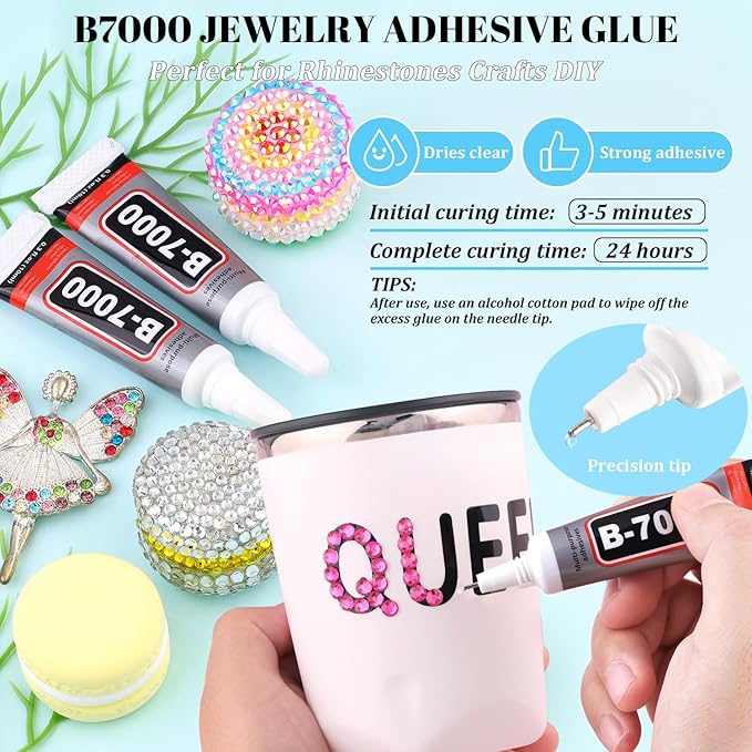 6000Pcs Resin Rhinestones for Bedazzling with 3Pcs B7000 Jewelry Glue, 1 Box Hot Pink Flatback Rhinestones for Crafting Crafts DIY, Crystals Gems for Clothing Shoes Tumblers Nail Art Makeup