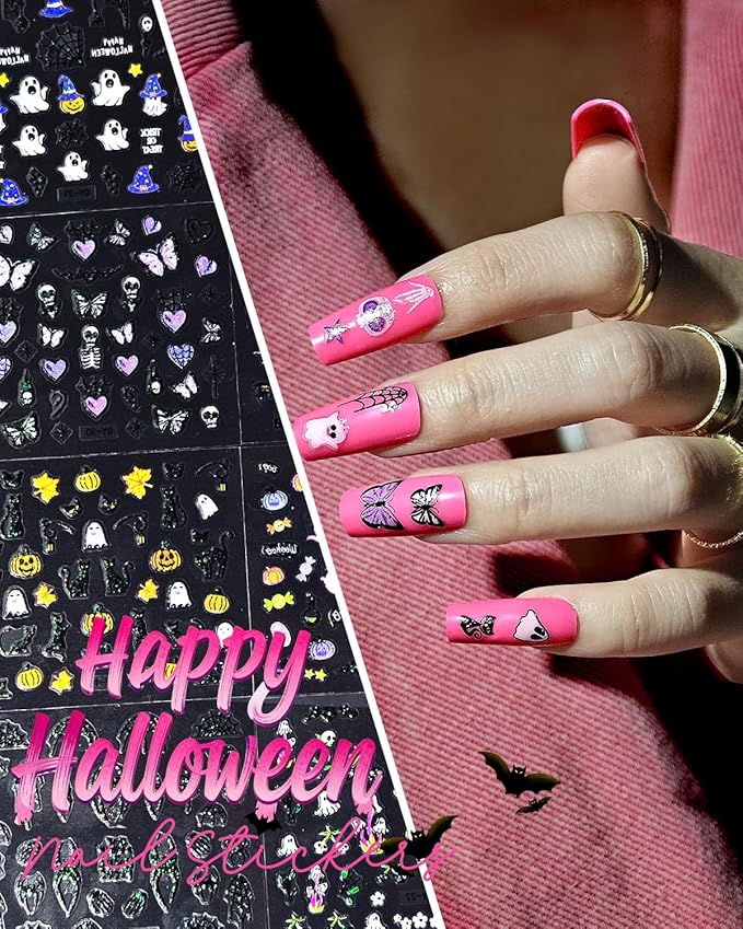 60 Sheets Halloween Nail Stickers for Nail Art, Self Adhesive Nail Decals with Nail Charms for Nail Art Design
