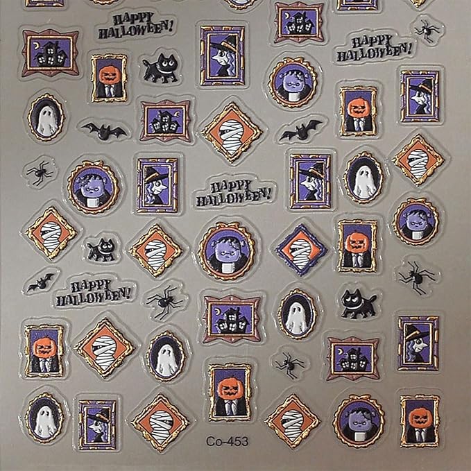 Halloween Nail Art Stickers 5D Embossed Stickers Decals Ghost Bat Pumpkin Nail Stickers Nail Decor Decals Cute Spider Mummy Designs Halloween Nail Art Accessories for Women