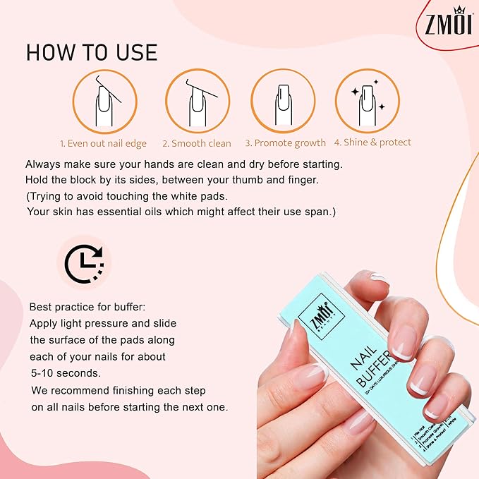 Pro Nail Buffer Block – 3 Pack Luxurious Shine Korean 4-Way Nail Buffing Block – Natural Shine Nails – Manicure/Pedicure Tools for Home and Salon