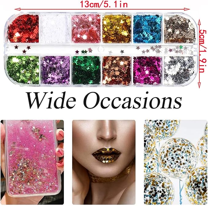 Stars Nail Art Glitter Sequins, 3D Stars Nail Glitter Flakes Design, Holographic Laser Star Acrylic Nails Supplies for Women Girls Manicure Sparkle Decorations, DIY Body Makeup Set(2 Boxes)