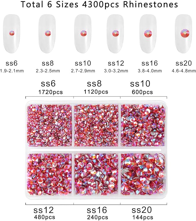 Beadsland 4300pcs Flatback Rhinestones,Orange AB Rhinestone Nail Gems Round Crystal Rhinestones for Crafts, Mixed 6 Sizes with Picking Tweezers and Wax Pencil Kit, SS6-SS20, Hyacinth AB