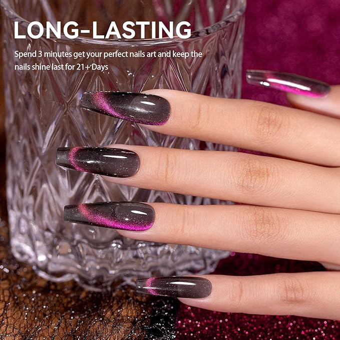 RARJSM Cat Eye Gel Nail Polish Orange to Purple Glitter Velvet Cateye Gel Polish with Magnet Stick Reflective Chameleon Shimmer UV LED Curing Requires Soak Off for Home Salon Nail Art Manicure 15ml