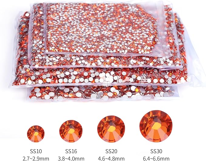 2000PCS Orange Rhinestones Bulk, Flat Back Crystal Glass Stone Round Gems,SS30, 6.4-6.6mm