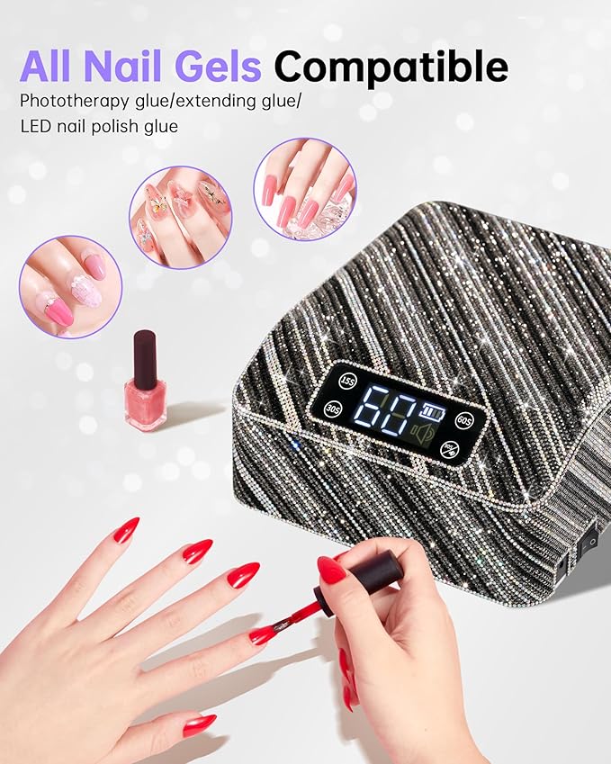 UV Nail Lamp, Rechargeable LED Nail Dryer Sparkly Gel Polish Light 4 Timer Setting Professional Quick Dry Curing Lamp with Display Auto Sensor for Salon & Home, Zebra Diamond