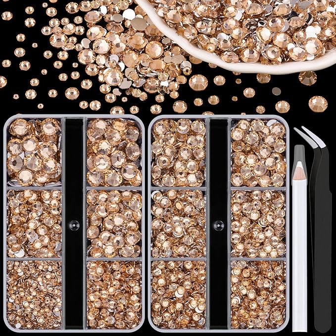 Resin Rhinestones for Crafting, 2 Boxeses Champagne Multi Sizes Flatback Bedazzling Crystals for Crafts Nail Art Deco, Non Hotfix Gems Charms for Tumbler Shoes Clothing Fabric Face Makeup