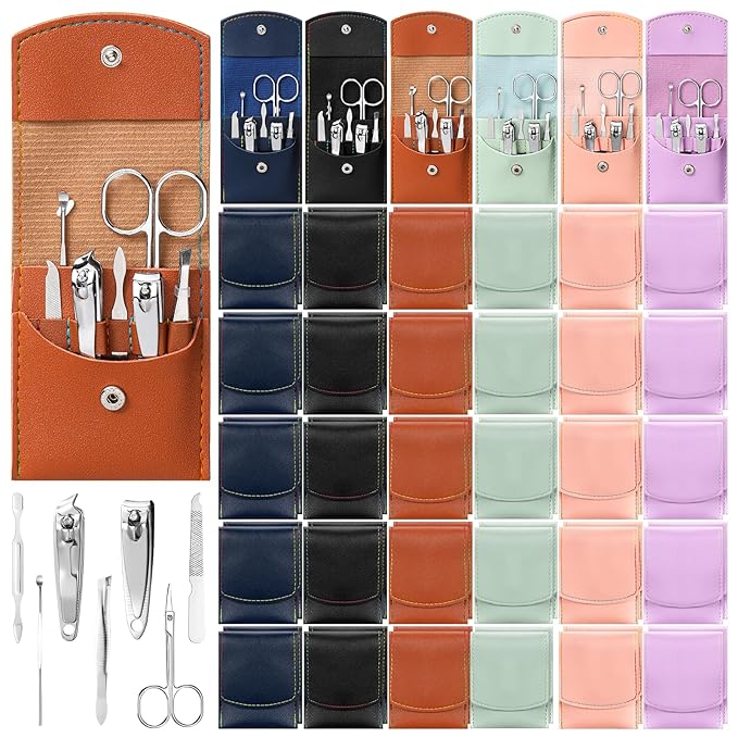 60 Sets Travel Manicure Set Professional Nail Set 7 in 1 Stainless Steel Manicure Kit Grooming Kits Nail Care Tools with Care Tools Beauty Scissors Tweezers Gifts for Christmas(Vintage Color)