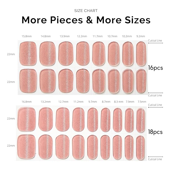 NAILOG Semi Cured Gel Nail Strips - 34 pcs | Buy 2 Get 1 UV Lamp | Long Lasting Nail Polish Sticker Wraps with Glossy Gel Finish, Pink Gleam