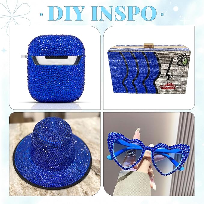 6000Pcs Resin Rhinestones for Bedazzling with 3Pcs B7000 Jewelry Glue, 1 Box Royal Blue Flatback Rhinestones for Crafting Crafts DIY, Crystals Gems for Clothing Shoes Tumblers Nail Art Makeup