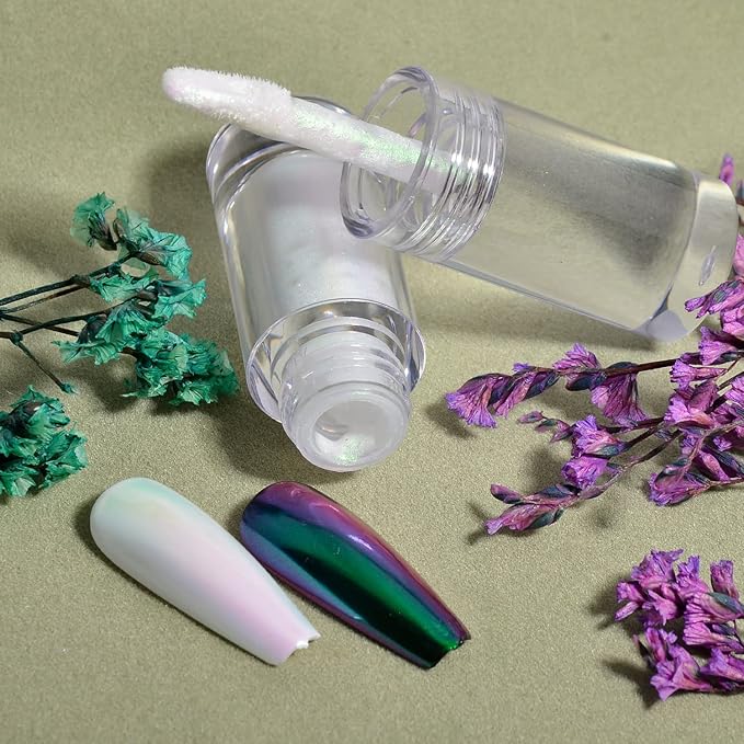 Chrome Nail Powder Aurora Mirror Effect Mermaid Pearl Glitter Iridescent Gel Nail Polish for Nail Art DIY Decoration (Green Iridescent)