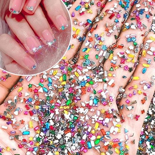 1440Pcs Mini Nail Rhinestones Colorful Nail Art Charms Multi Shape Crystal Charm Luxury Nail Art Flat Back Gems for 3D Small Star Heart Star Flower Nail Diamonds DIY Accessories Glitter Manicure Decor