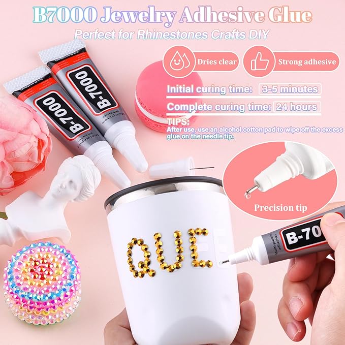 30000Pcs Resin Rhinestones for Bedazzling with 3Pcs B7000 Jewelry Glue, Mine Gold Flatback Gems Rhinestones for Crafting, Clothing Tumblers Mugs Shoes Fabric Decor Nail Art