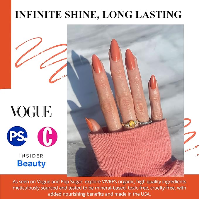 VIVRE Cosmetics Quick Dry Shiny Halal Nail Polish - Vegan, Non Toxic, Long Lasting, Breathable & Water Permeable - Orange You Late?