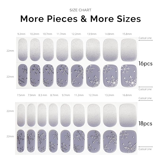 NAILOG Semi Cured Gel Nail Strips - 34 pcs Salon-Quality Winter Nail Wraps with Soft Gel Finish (Snow Rain)