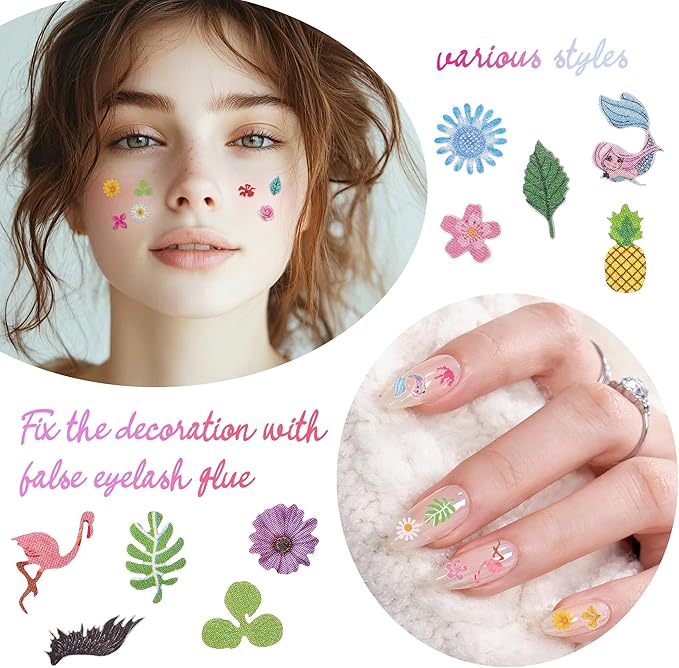 600Pcs 3D Flower Nail Art Charms Sequins Decals Colorful Mixed Daisies Flowers Leaves Design Slice Nail Flowers Ultra Wood Pulp Flakes Sequins 5
