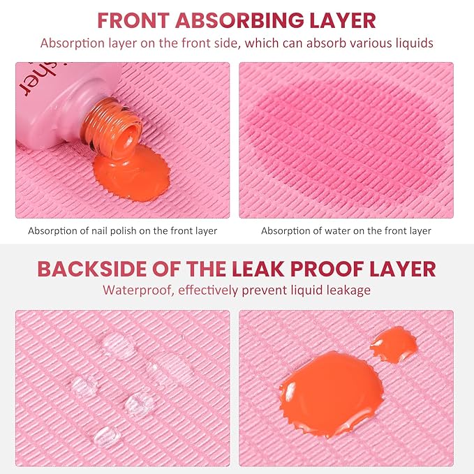 Etercycle Disposable Nail Mats - 50Pcs Fordable Nail Art Table Mats for Table Acrylic Nail Practice Sheet, 3 Ply Waterproof 13" X 18" Clean Pads Nail Art Accessories (Pink)