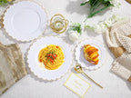 100Pcs White Gold Scalloped Plastic Dinner Plates Set - Image 5