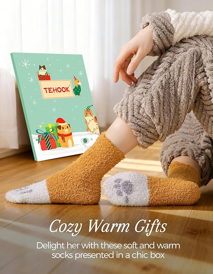 TEHOOK Warm & Cozy Gifts for Women, Stocking Stuufers, Fluffy Fuzzy Plush Sleeping Slipper Socks - Soft Warm Fabric