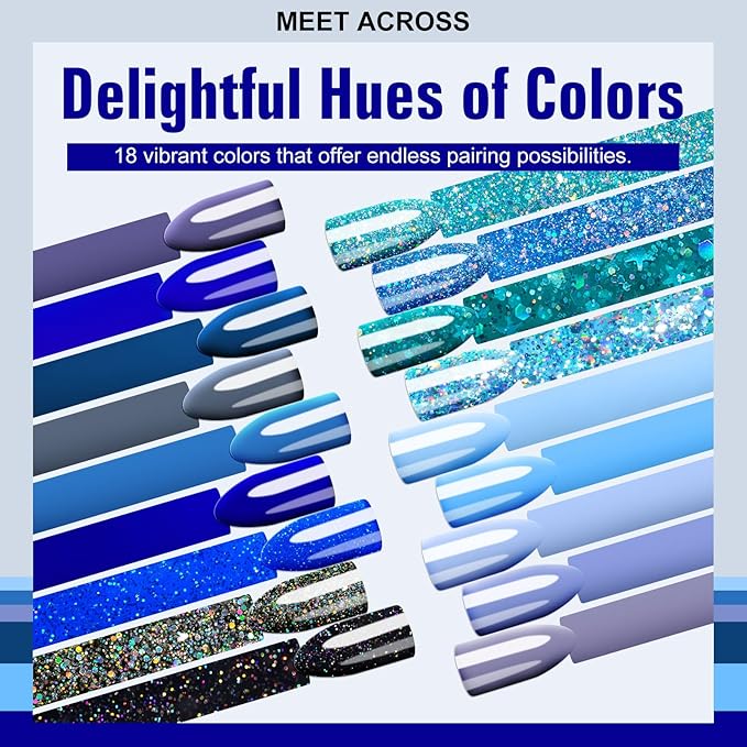 MEET ACROSS 18pcs Gel Nail Polish Set Soak Off UV LED Lamp Gel Nail Polish Kit (SET-11, 18pcs)