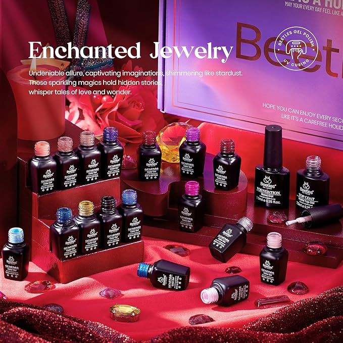 Beetles Halloween Gel Polish Set 39Pcs Red Burgundy Blue Green Nude Pink Purple Gel Nail Polish with Base Matte Glossy Top Coat for Manicure Lovers DIY at Home Gift for Women Enchanted Jewelry