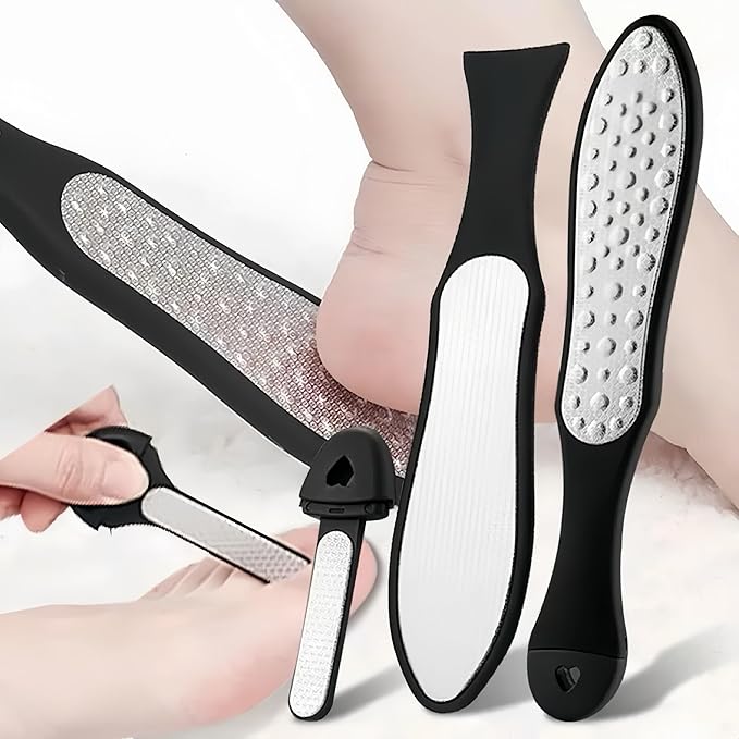 3 in 1 Large Size Durable Foot File Callus Remover (1 Pc) with Double Sided Stainless Heel Scraper for Cracked Heels, Pedicure Tools for Feet Ped Egg for Feet with Coarse and Fine Sides.