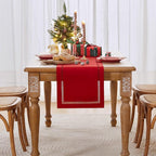 Red Burlap Table Runner, Christmas Table Runners 36 inches Long | Double Layer - Image 3