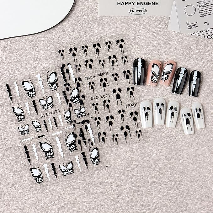 6 Sheets Halloween Nail Art Stickers 3D Self Adhesive Cute Nail Stickers Halloween Nail Art Decals Ghost Spider Web Butterfly Heart Nails Design Manicure Decorations for Women DIY Nail Supplies