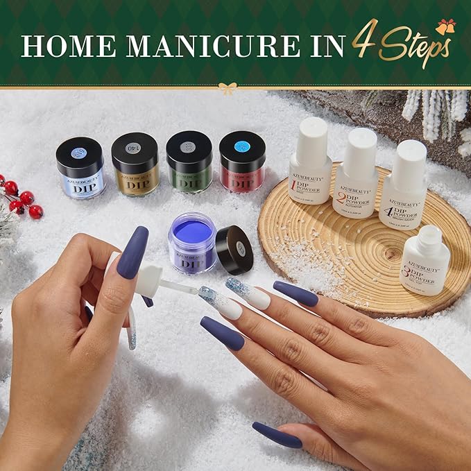 AZUREBEAUTY Dip Powder Nail Kit Starter Christmas Festival Red Green Glitter Blue 31 Pcs 20 Colors Dipping Powder Liquid Set with Top/Base Coat Activator for French Nails Art DIY Salon Gift