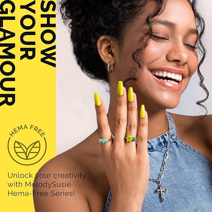 MelodySusie Hema Free Gel Nail Polish, 0.5 Fl Oz Thick Yellow Gel Polish, Non Toxic, Long Lasting, Soak Off UV Nail Polish, Manicure Nail Design Salon DIY Nail Art at Home 301