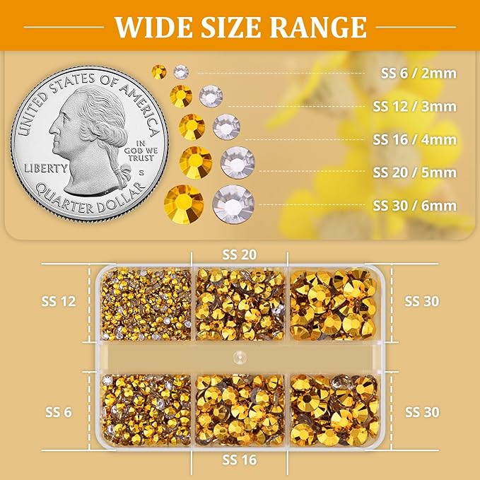 Resin Rhinestones for Crafting, 1 Box Copper Gold Multi Sizes Flatback Bedazzling Crystals for Crafts Nail Art Decoration, Non Hotfix Gems Charms for Tumbler Shoes Clothing Fabric Face Makeup