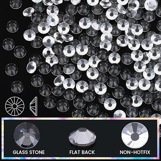 Novani Rhinestones Glass Rhinestones for Crafts Nail Gems Clear Stones Jewels Round Gemstones Non-Hotfix Crystal,SS8,1440 Pieces,Transparent