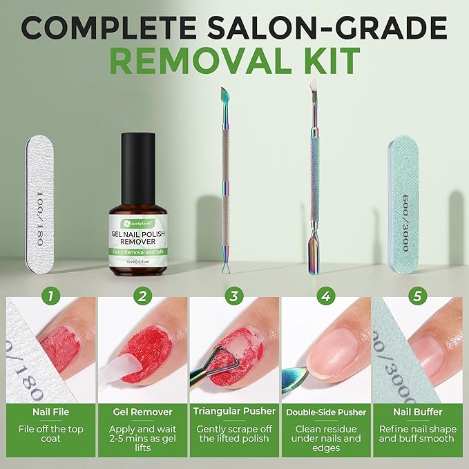 Gel Nail Polish Remover: 5Pcs Gel Polish Remover Kit for Nails, Acetone-free Easy Quick Nail Polish Remove in 2-5 Minutes, No Need to Soak or Wrap, Professional Nail Remover Kit Tools