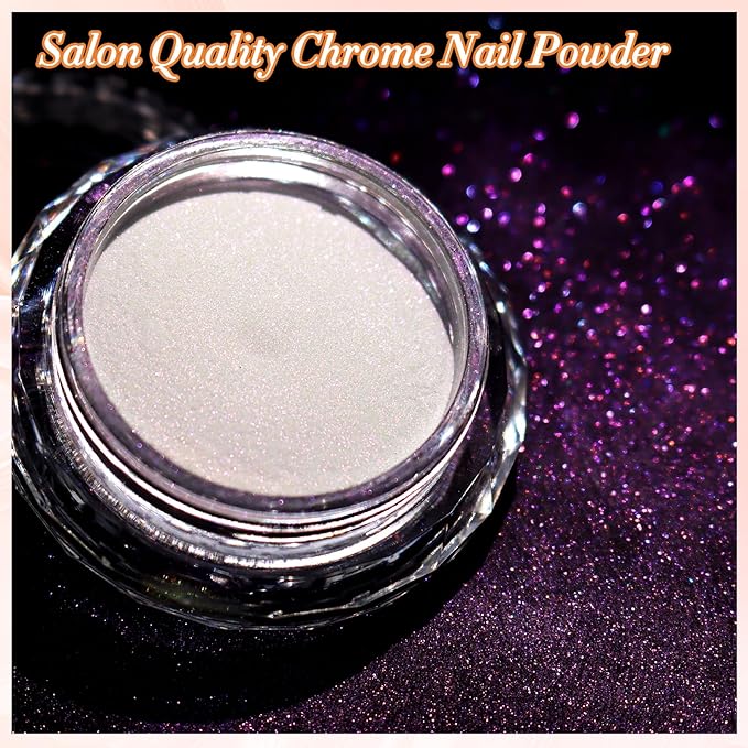 Unicorn Chrome Nail Powder, Aurora Unichrome Mermaid Aurora Pigment Pearlescent Nail Art Glitter Dust Decoration for Home DIY Salon Manicure - Cyber Mirage