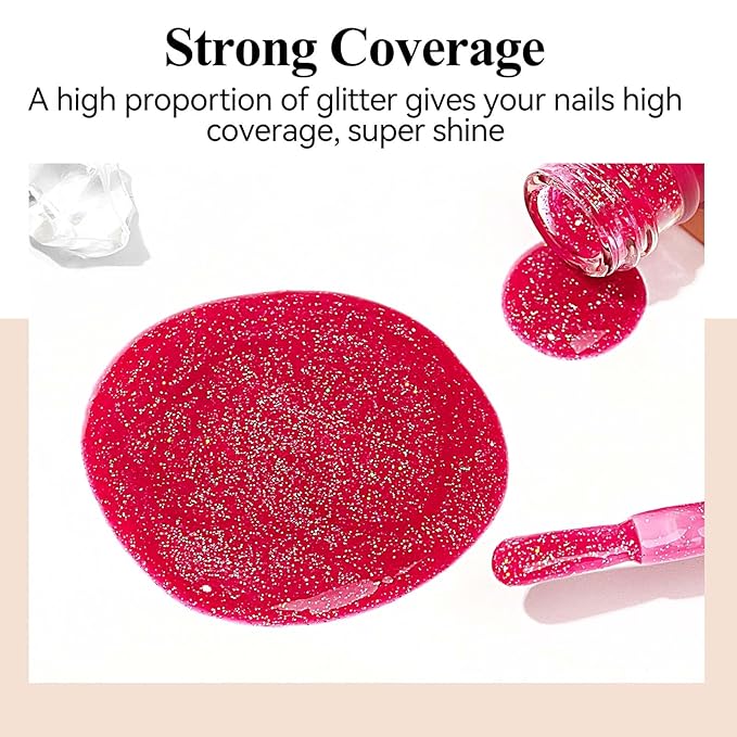 Glitter Nail Polish 12ML Quick Dry Nail Polish Shimmer Holographic Long Lasting Nails Iridescent Fingernail Polish Reflective Nail Lacquer Sparkle Color Nail Art for Beginner-1PC